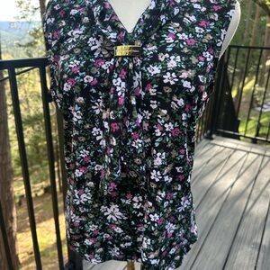 Floral Sleeveless Top - Black and Pink